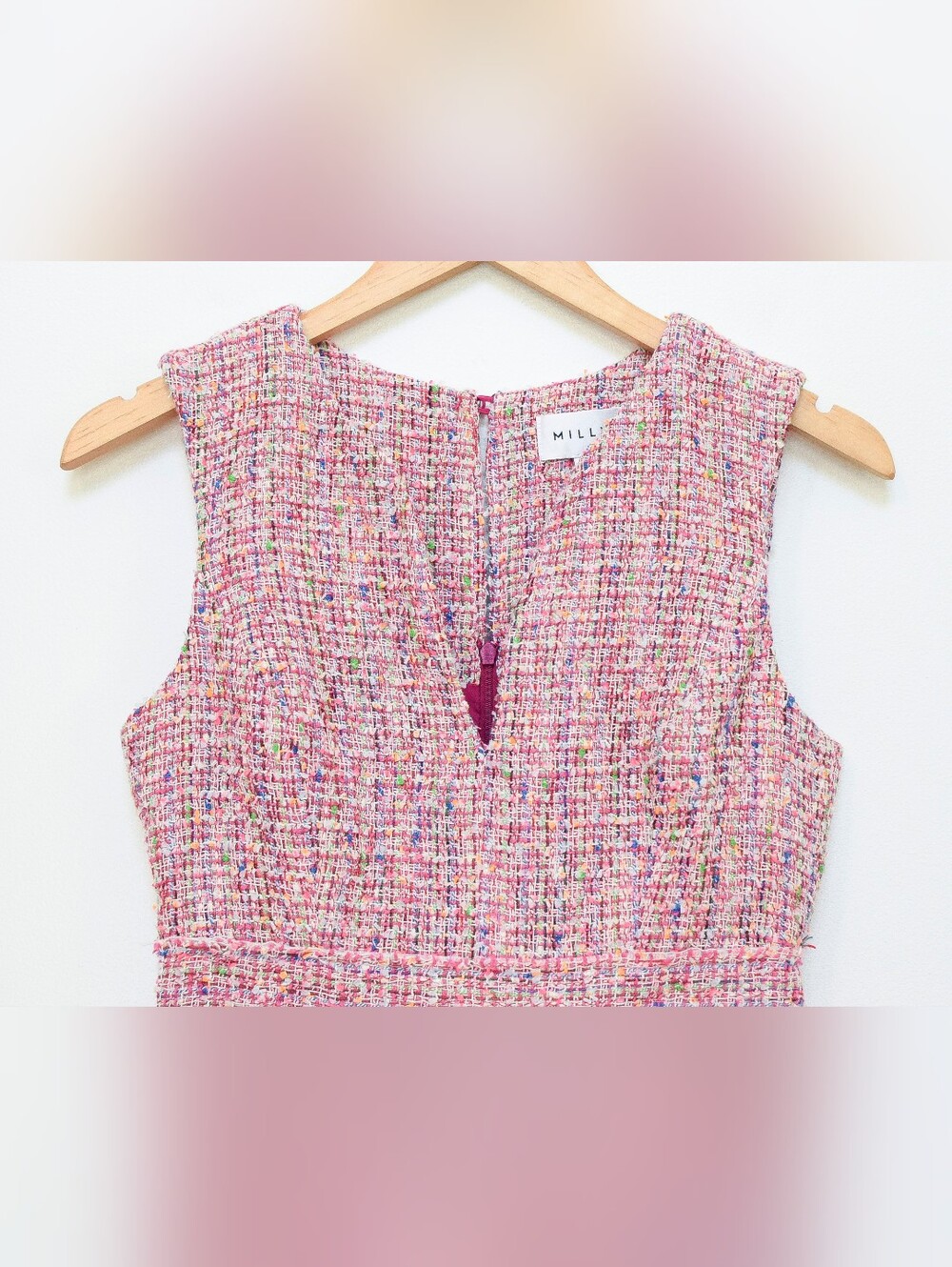 NWT Milly Gabby Fringe Tweed Dress Pink Size 0 Sheath Knee Length Preppy Retro - Picture 3 of 10